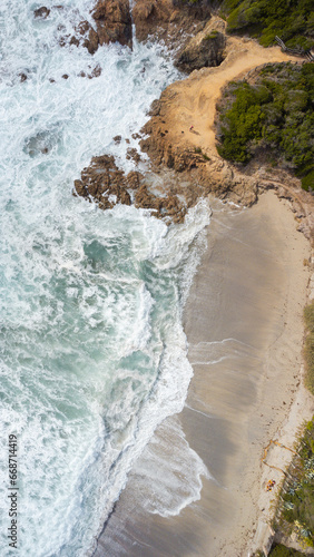 Aerial top view of beautiful coast near Ajaccio, Capo di Feno