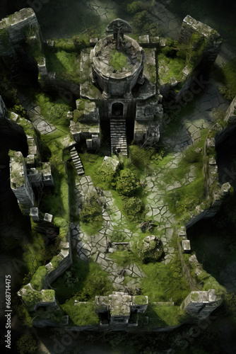 DnD Map Moss-Covered Ruins  Aerial View.