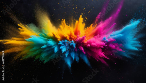 Colorful dust exploring floating on a dark background with vibrant colors from top view