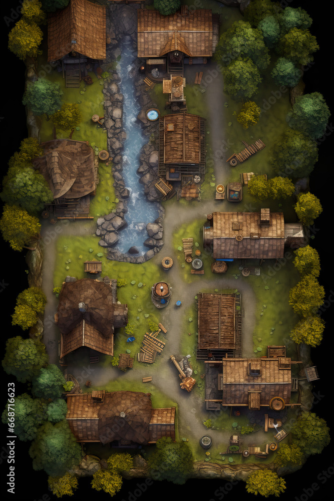 DnD Map Wood Elf Village Amidst Nature Illustration Stock Adobe Stock