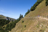 Hikers in the mountains, Stoos, Schwyz, Switzerland