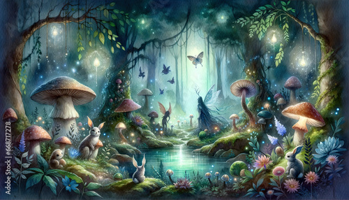 Enchanted Forest Oasis: A Mystical Realm of Luminescence and Whimsy