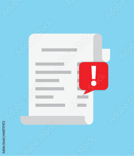 Fraud payment rejected notification, bill or invoice receipt with exclamation alert or transaction verification