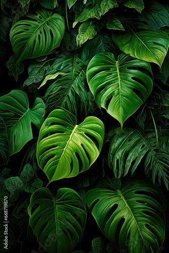 Natural background of tropical monstera leaves