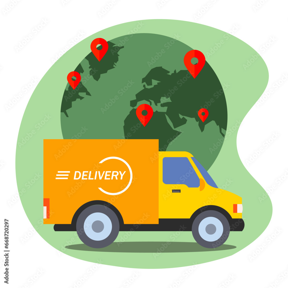 Fototapeta premium delivery van on earth background with navigation points