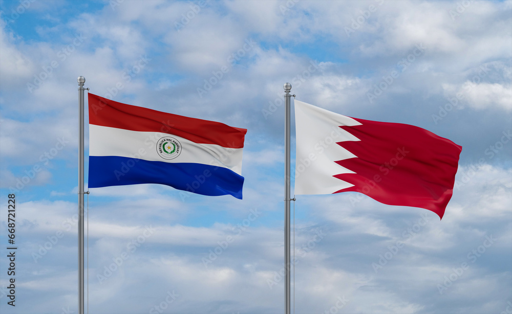 Bahrain and Paraguay flags, country relationship concept Bahrain and Paraguay flags, country relationship concept