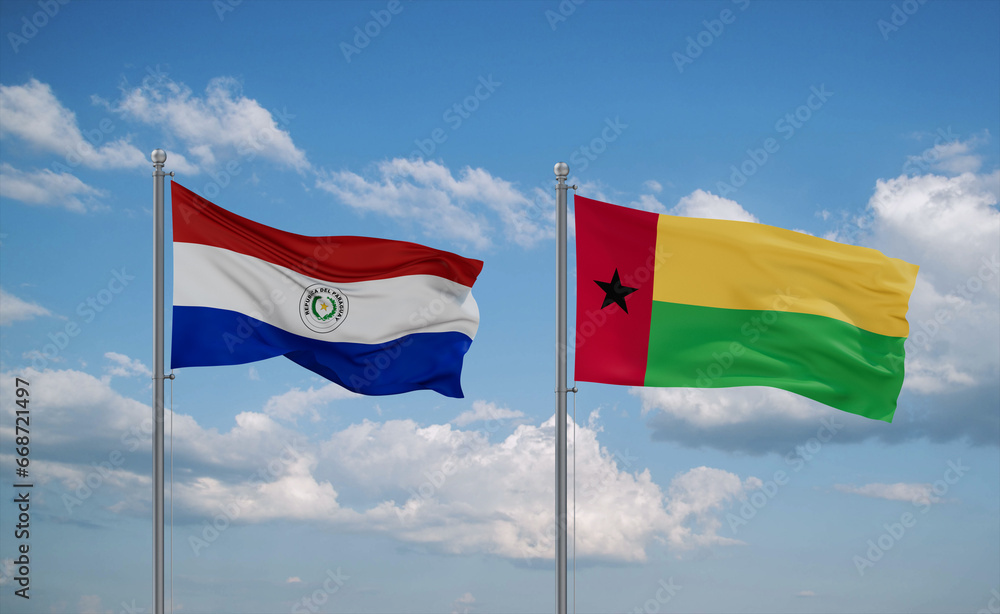 Guinea-Bissau and Paraguay flags, country relationship concept Guinea-Bissau and Paraguay flags, country relationship concept