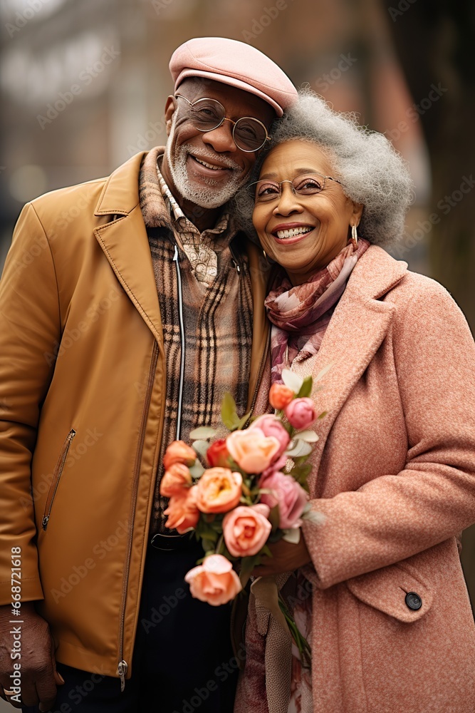 Obraz premium Happy afro senior couple in love. AI Generated.
