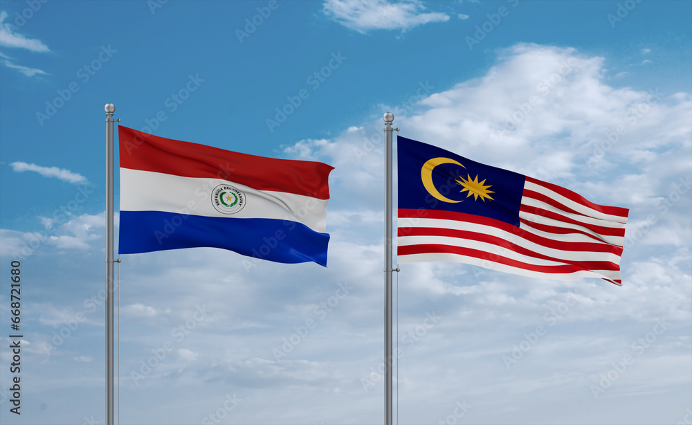 Malaysia and Paraguay flags, country relationship concept