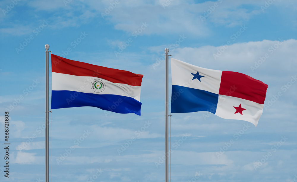Panama and Paraguay flags, country relationship concept Panama and Paraguay flags, country relationship concept