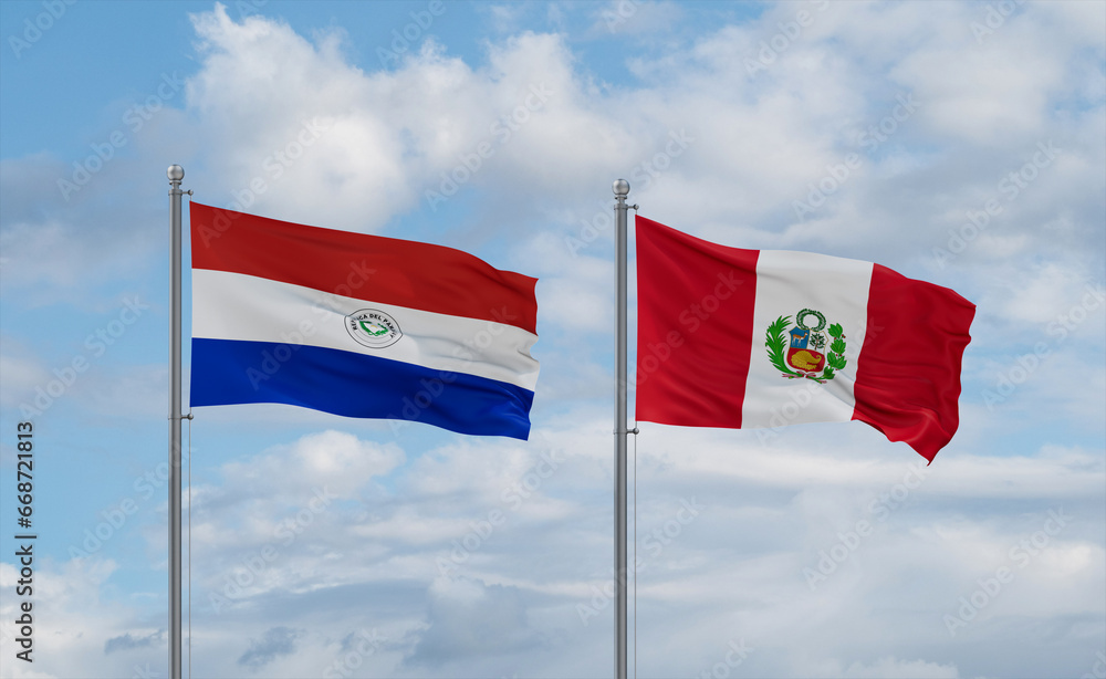 Peru and Paraguay flags, country relationship concept Peru and Paraguay flags, country relationship concept