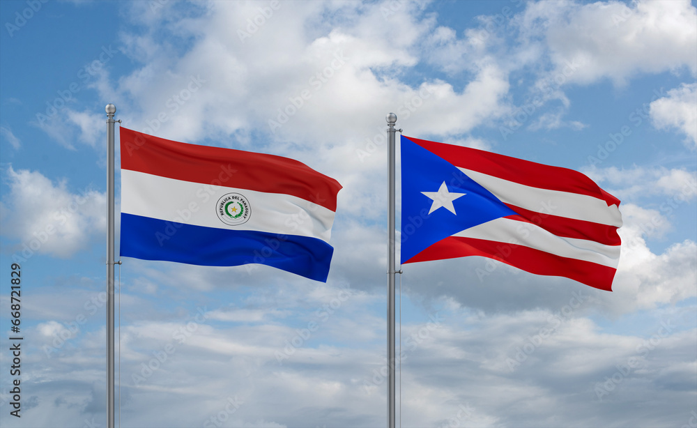 Puerto Rico and Paraguay flags, country relationship concept