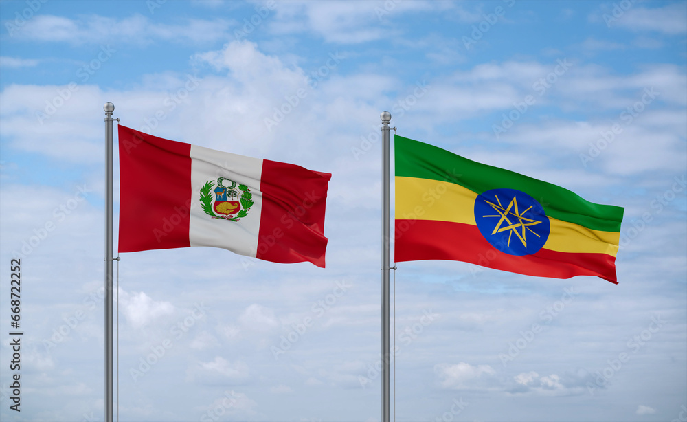 Ethiopia and Peru flags, country relationship concept Ethiopia and Peru flags, country relationship concept