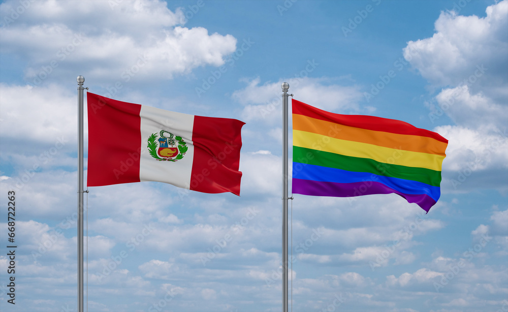 Gay Pride and Peru flags, country relationship concept Gay Pride and Peru flags, country relationship concept