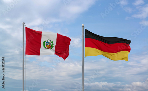 Germany and Peru flags, country relationship concept