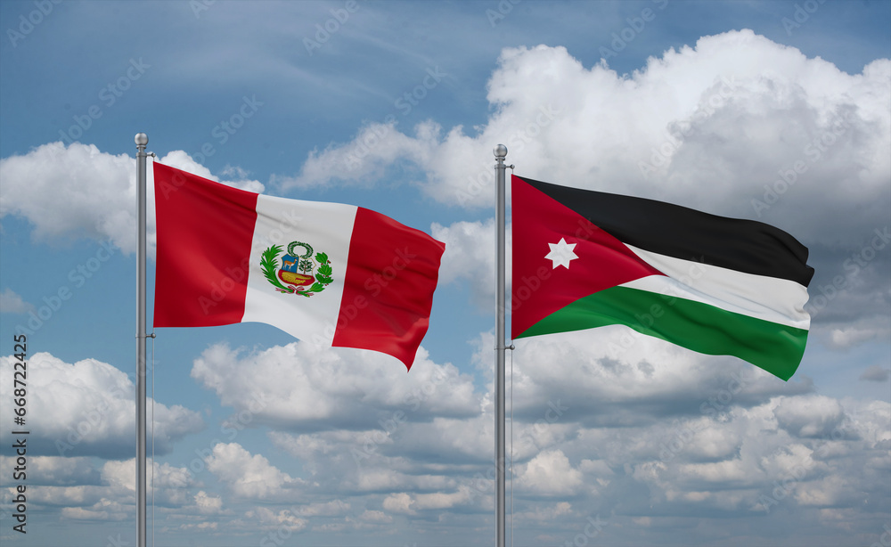 Jordan and Peru flags, country relationship concept Jordan and Peru flags, country relationship concept