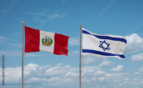 Israel and Peru flags, country relationship concept