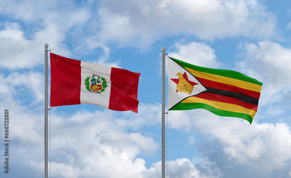 Zimbabwe and Peru flags, country relationship concept