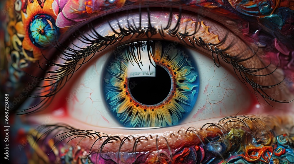 Fantasy female eye, close-up, macro. Generation AI