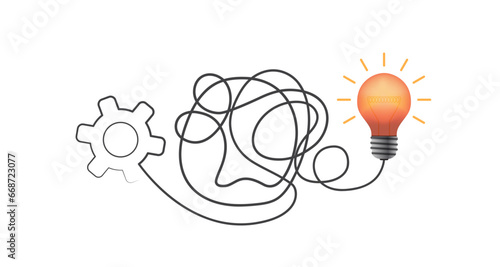 3d light bulb, gear, haywire cable, business idea vector. Business concept design to use in idea, brainstorm, learning, strategy, thinking, inspiration, teamwork projects. 