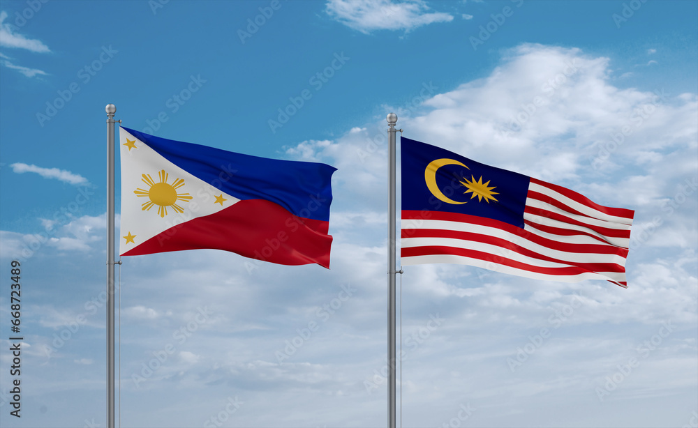 Malaysia and Philippines flags, country relationship concept