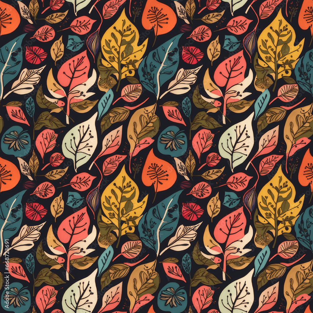 bright colorful leafy repeat pattern, nature theme seamless repeat pattern, generative ai bright colorful leafy repeat pattern, nature theme seamless repeat pattern, generative ai