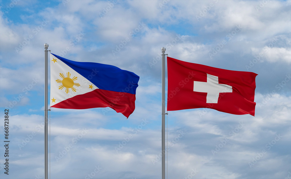 Switzerland and Philippines flags, country relationship concept