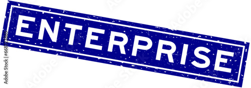 Grunge blue enterprise word square rubber seal stamp on white background