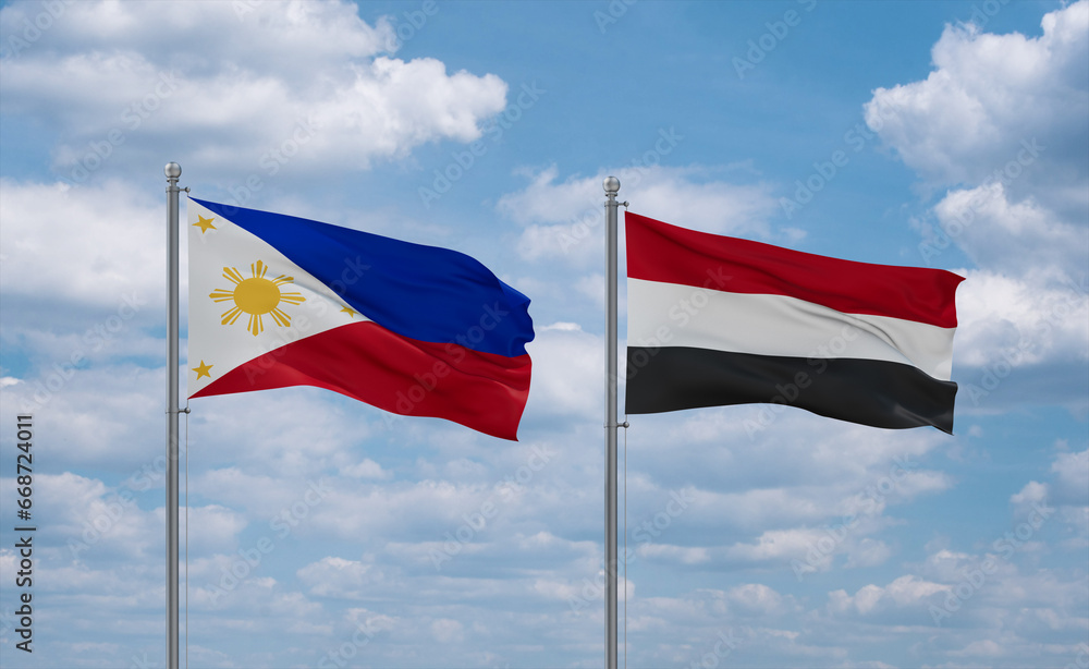 Yemen and Philippines flags, country relationship concept Yemen and Philippines flags, country relationship concept