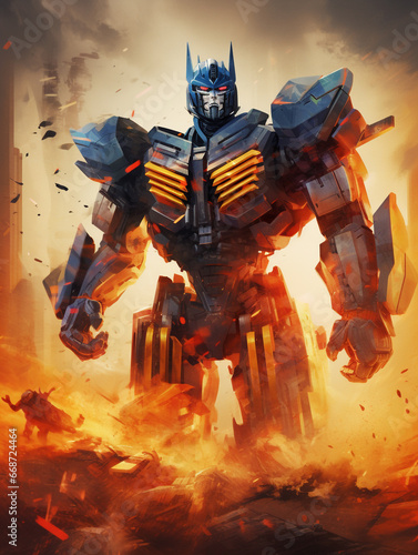Big robot transformer paint style poster photo