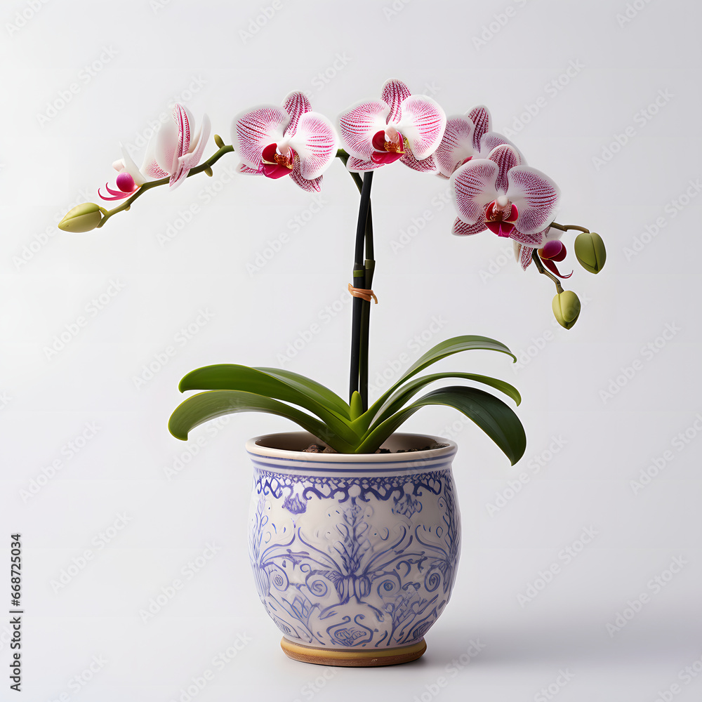 orchid in pot in white background 