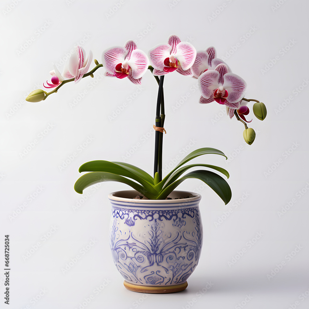 Naklejka premium orchid in pot in white background