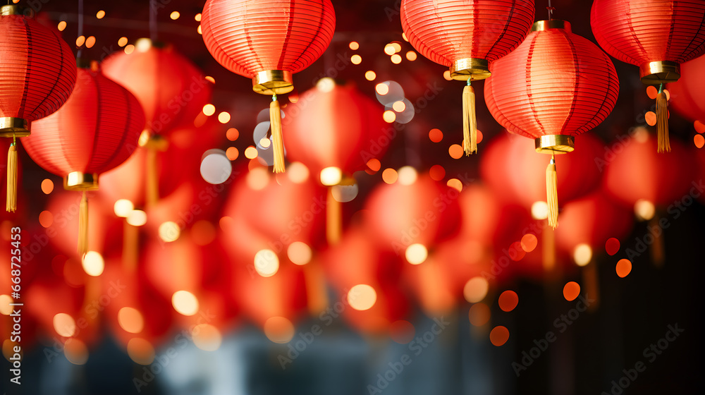 Red Chinese lanterns. Chinese New Year. - obrazy, fototapety, plakaty 