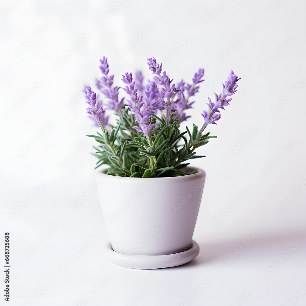 lavender in pots with white background 