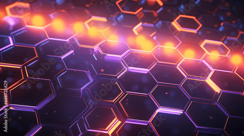 futuristic abstract background in hexagon pattern with glowing lights  wallpaper  sci-fi image