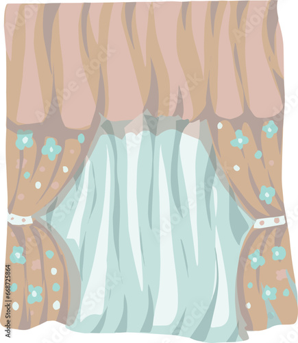 Roller blinds, tulle interior elements details drawn by hand sketch doodle set separately on a white background coloring drawing anti-stress room decor