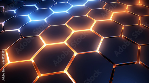 futuristic abstract background in hexagon pattern with glowing lights, wallpaper, sci-fi image © Joshua