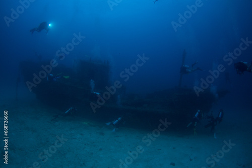 A diver next to the shipwreck