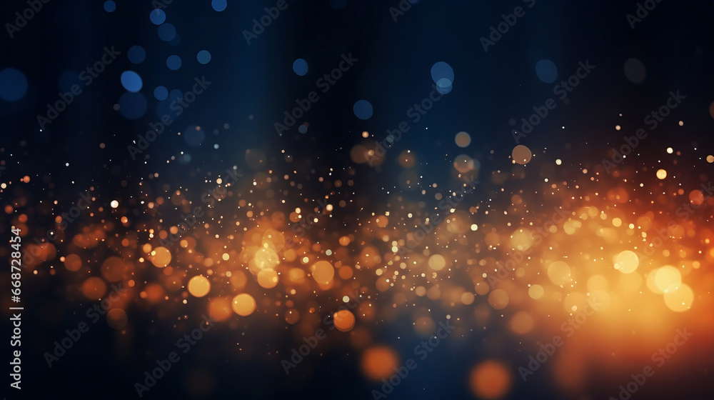 Obraz premium Gold glitter glow particle bokeh background. Festive celebration wallpaper concept