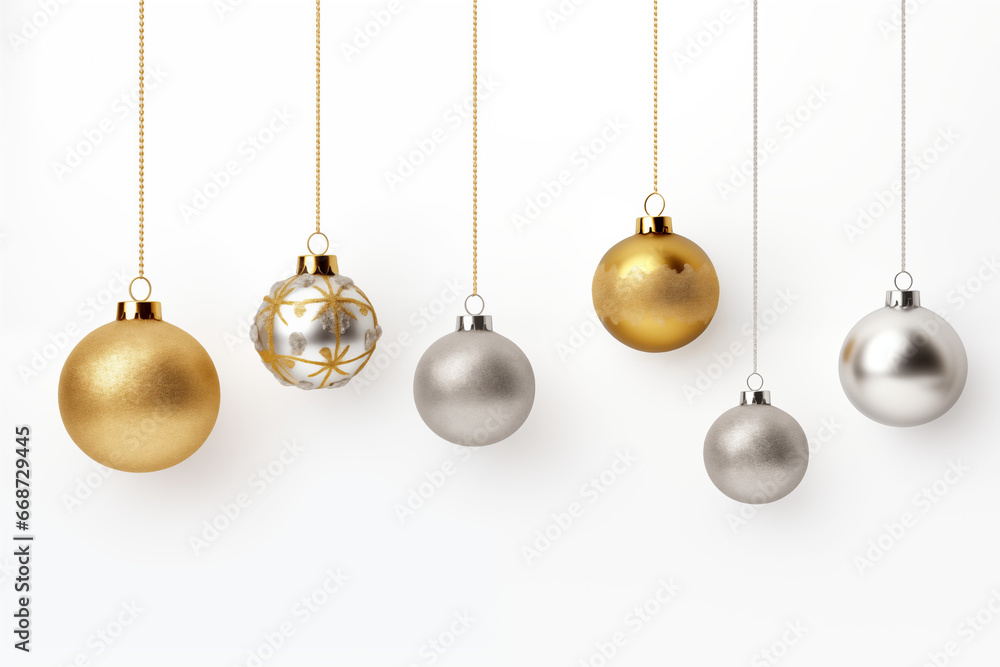 Christmas balls on a white background. Luxurious hanging trinkets with ribbon. Christmas toys Christmas balls on a white background. Luxurious hanging trinkets with ribbon. Christmas toys