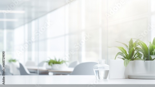 Abstract business backdrop: a blurred scene within a contemporary white office. © rorozoa