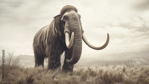 Black and white photo of an old mammoth © DY