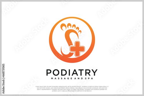 Reflexology logo design with podiatry and foot clinic unique concept Premium Vector