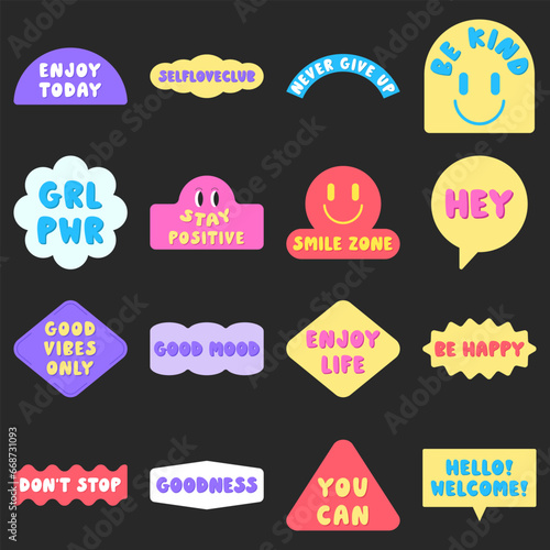 Sticker Pack. Collection of trendy pins. Set of cool patches vector design. Abstract retro badges.