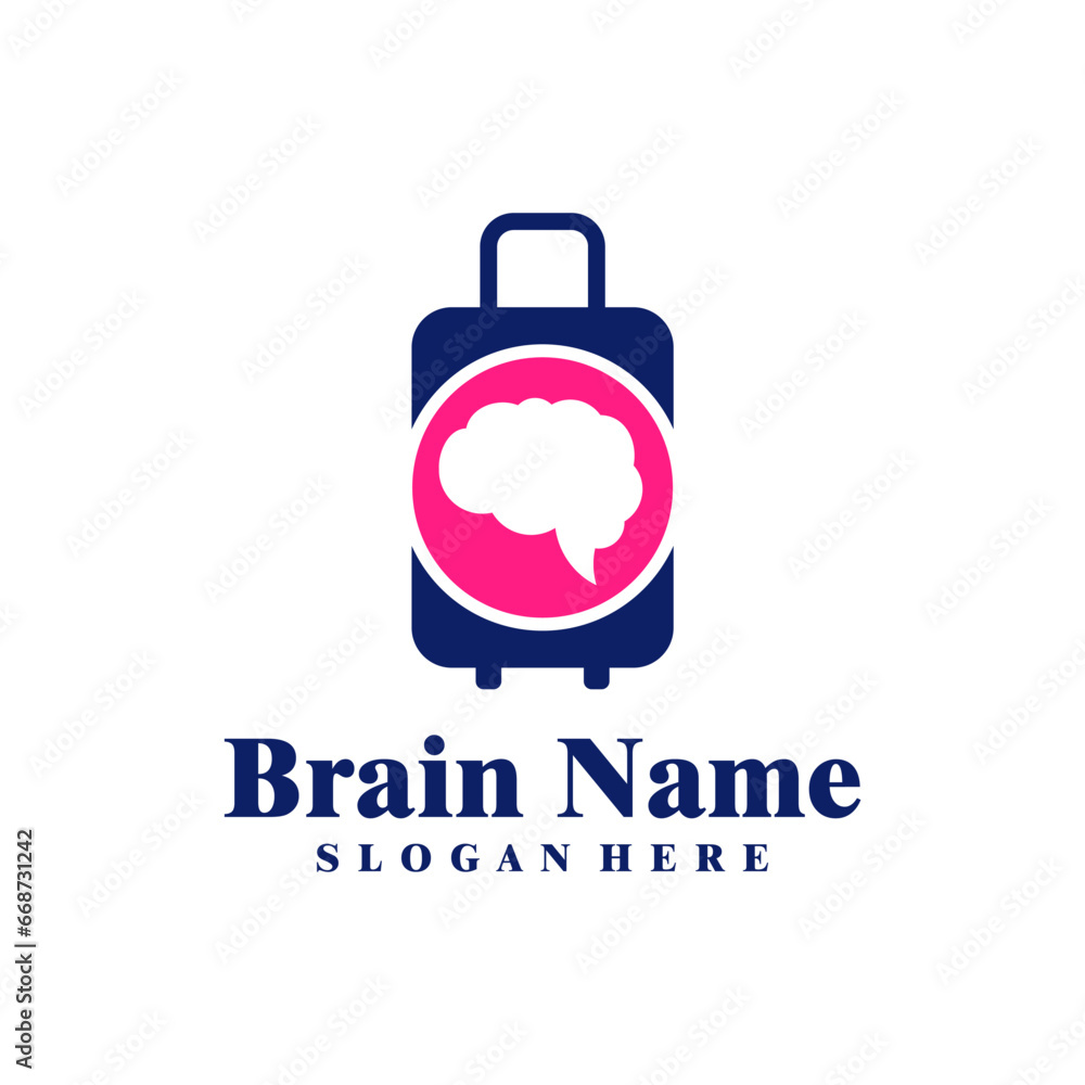 Suitcase Brain logo design vector. Creative Brain with Suitcase logo concepts template