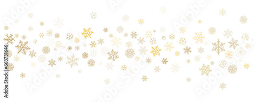 Christmas snowflakes background. Winter gold snow falling minimal decoration, greeting card. Noel subtle backdrop. Vector illustration