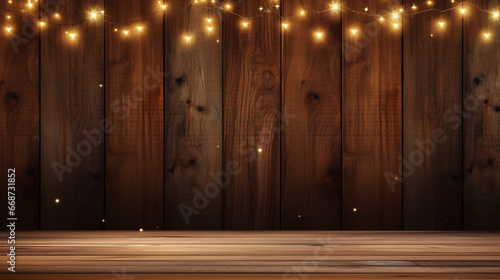 Festive Christmas decorations on wooden table background. New year postcard with copy space. Generative AI