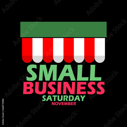 Icon of a tent roof with bold text isolated on black background to celebrate Small Business Saturday on November
