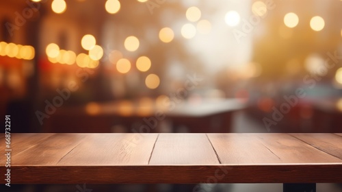 Cafe table set against a blurred, bokeh-light backdrop.