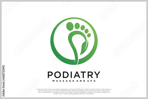 Reflexology logo design with podiatry and foot clinic unique concept Premium Vector